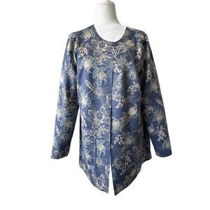 Naturals D & Co Open Front Cardigan Floral Faux Suede QVC SZ M
